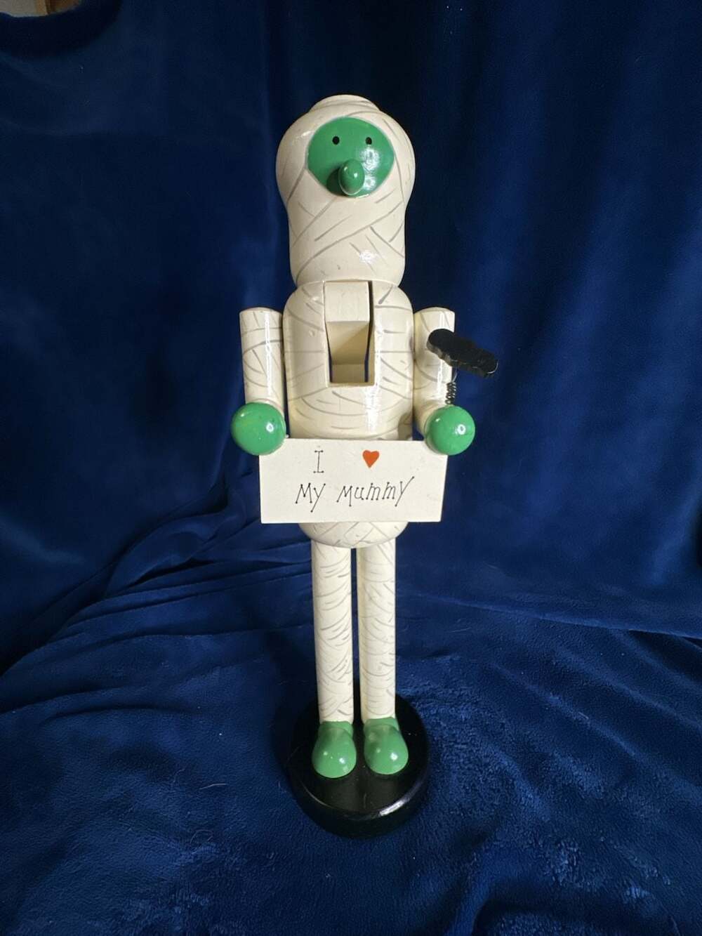 HomeGoods Halloween Wooden Mummy Nutcracker Figurine Holding 'I Love My Mummy' S